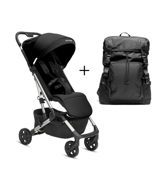 Compact Stroller and Parent Backpack Bundle Black Colugo