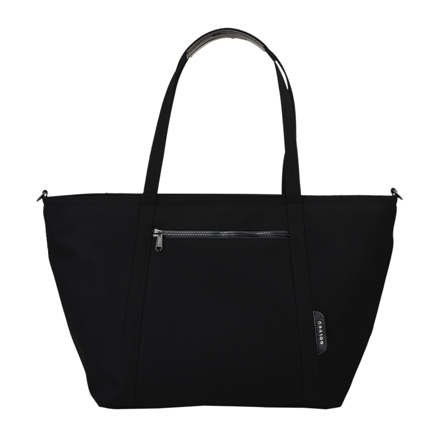 Black diaper tote with multiple pockets and wipeable interior