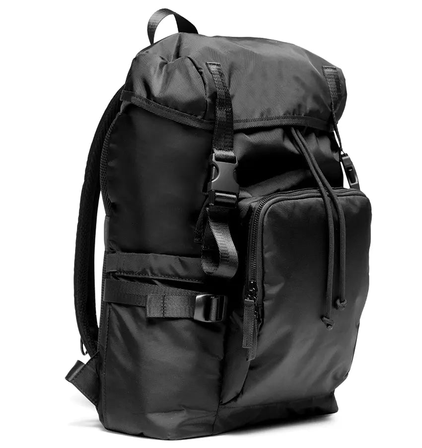 Black compact stroller and versatile parent backpack