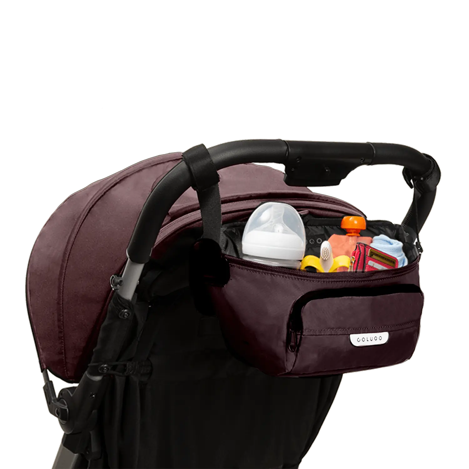 The On the Go Organizer, Cocoa with pacifiers in pockets