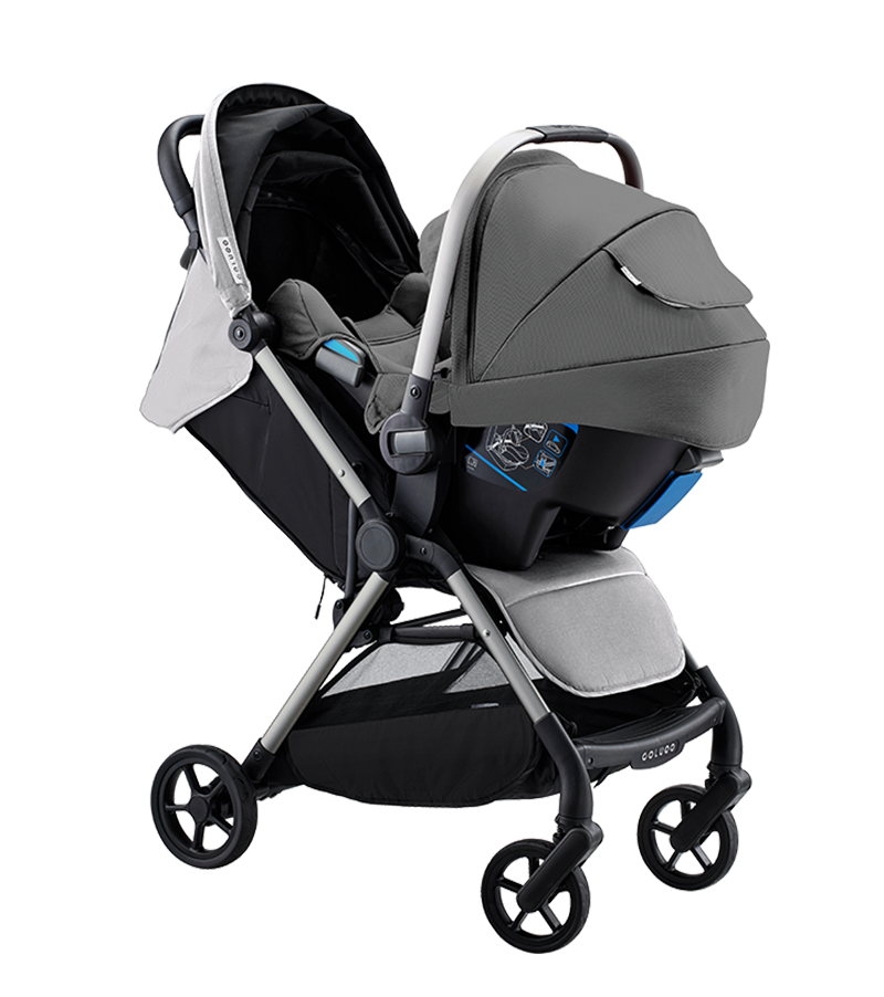 The One Stroller in Cool Grey with car seat adaptors