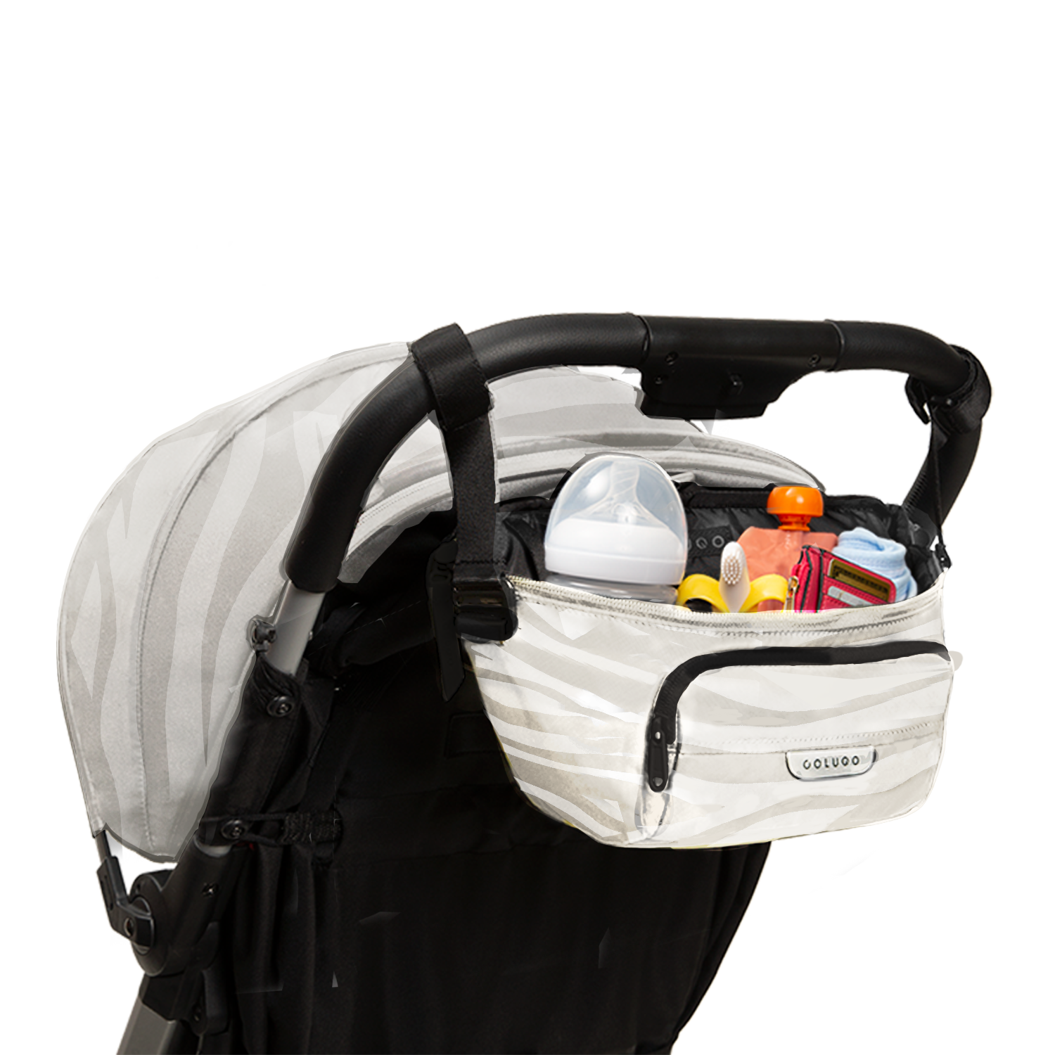 Dune Zebra On the Go Bundle attached to stroller