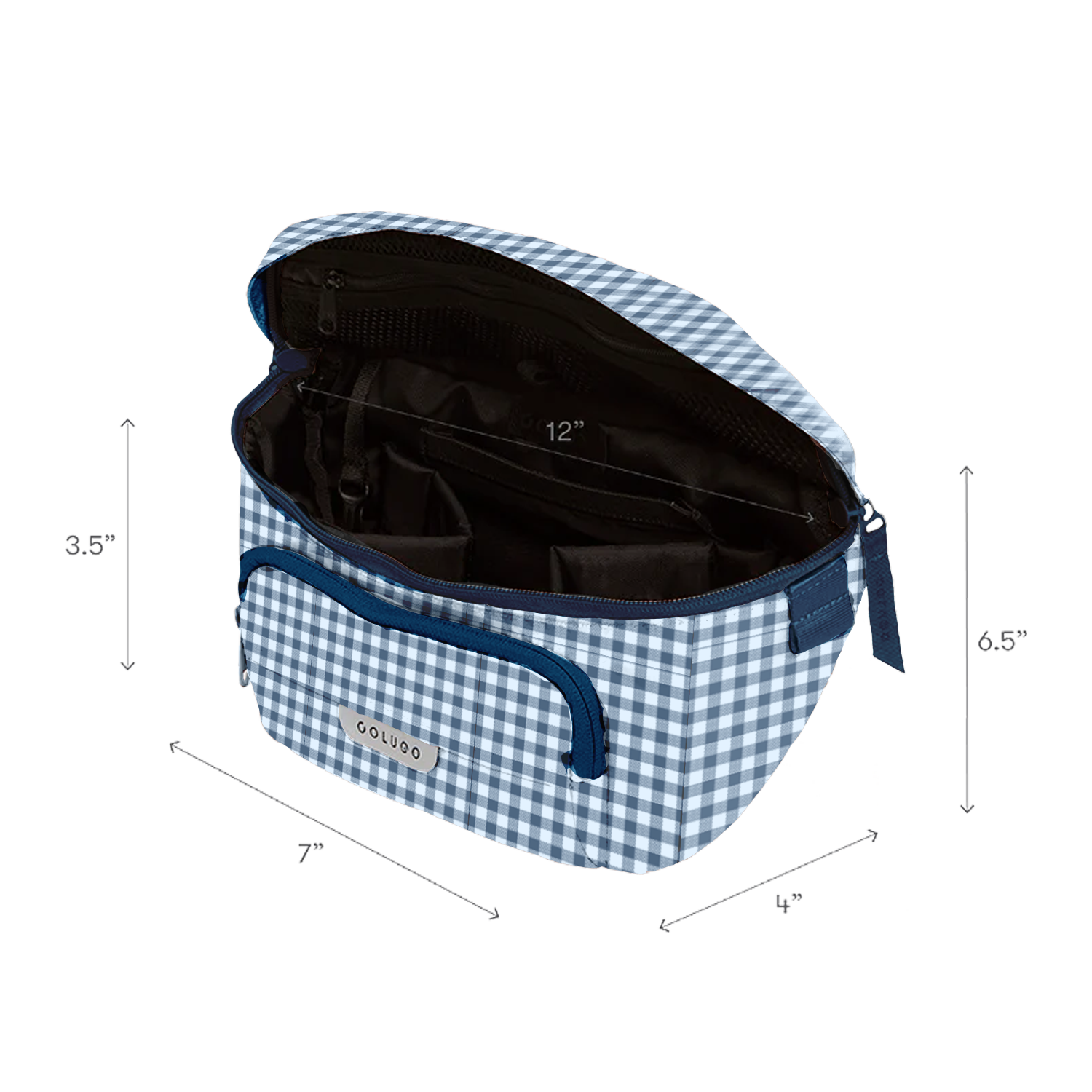 Interior compartments of The On the Go Organizer, Blue Gingham