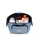 The On the Go Organizer, Blue Gingham holding pouches and wipes