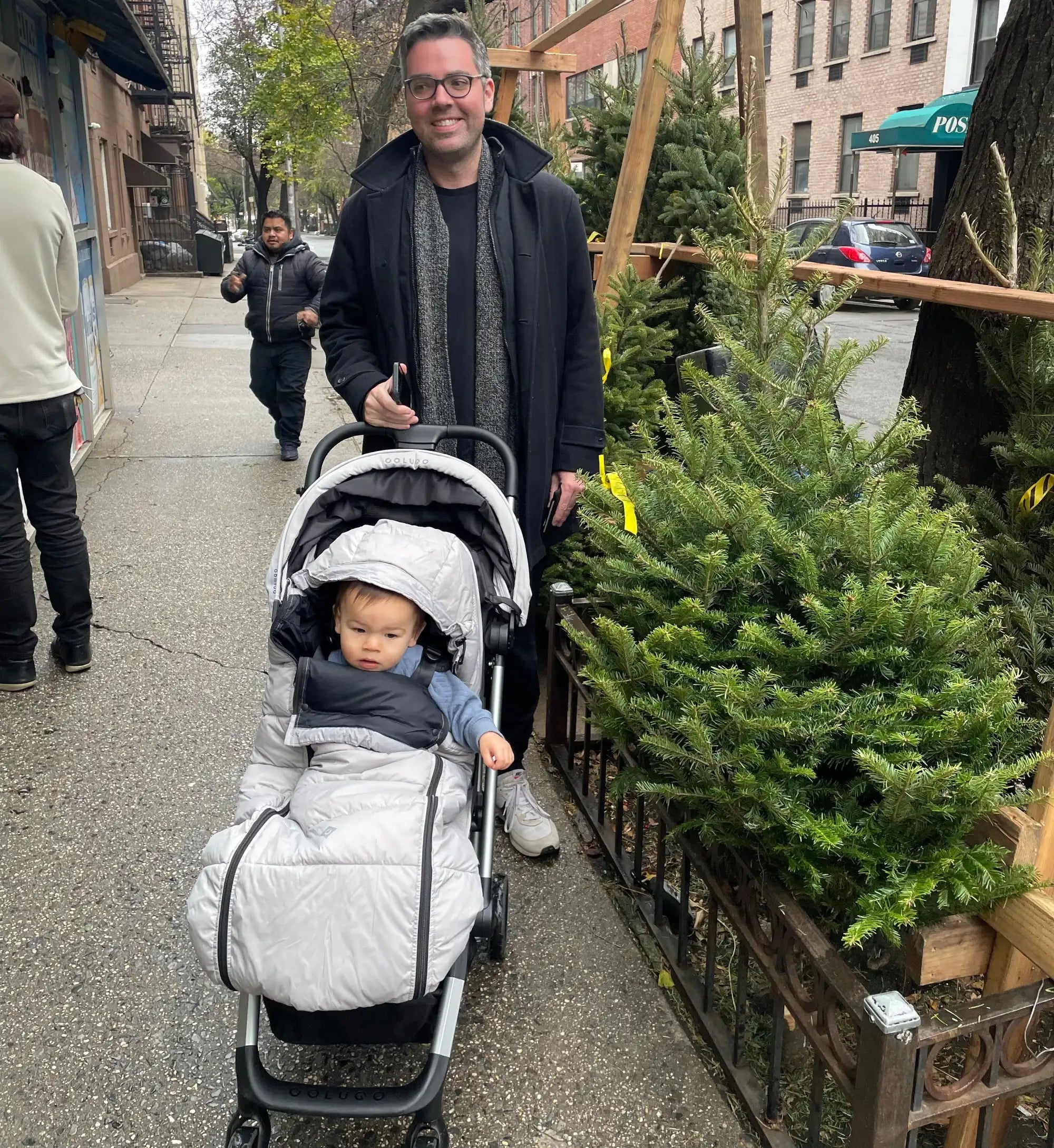 Cool Grey Cozy with stroller outdoors