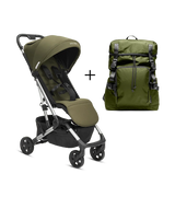 Compact stroller and parent backpack bundle in olive