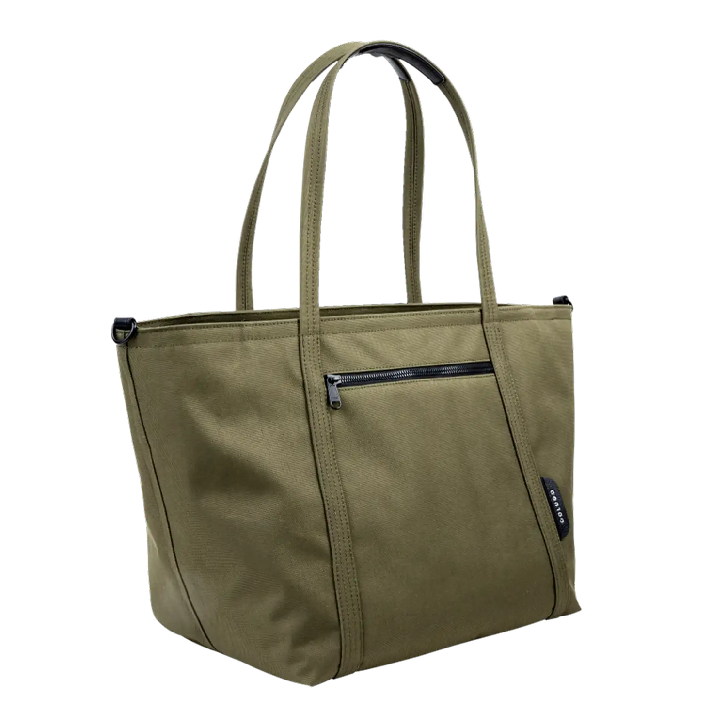 Olive diaper tote with multiple pockets and wipeable interior"