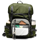 Various compartments of The Parent Backpack, Olive