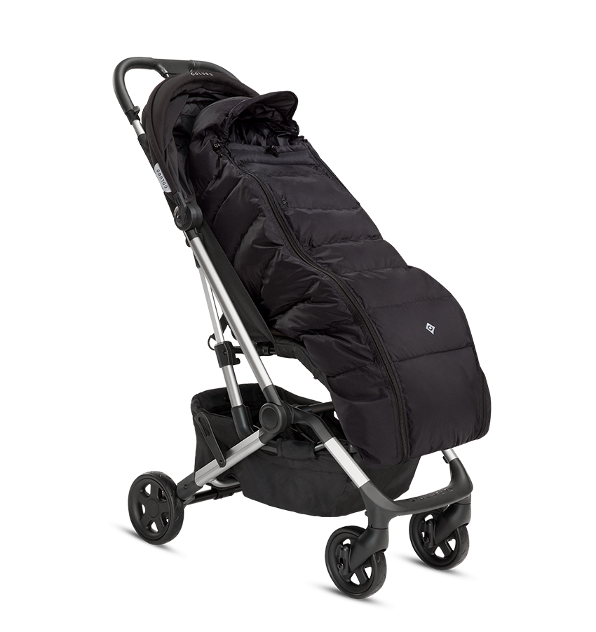 Stroller with Black Cozy in snowy setting