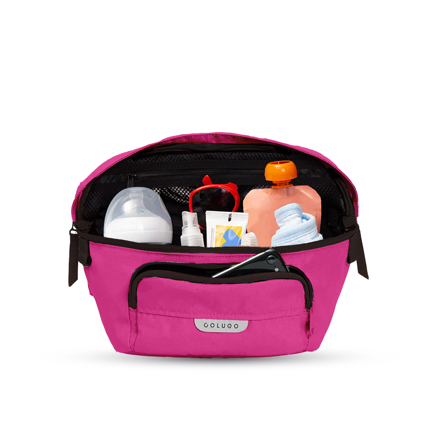 The On the Go Organizer, Raspberry holding pouches and wipes