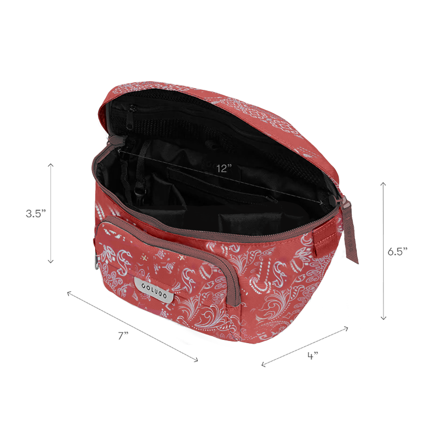 Interior compartments of The On the Go Organizer, Red Bandana