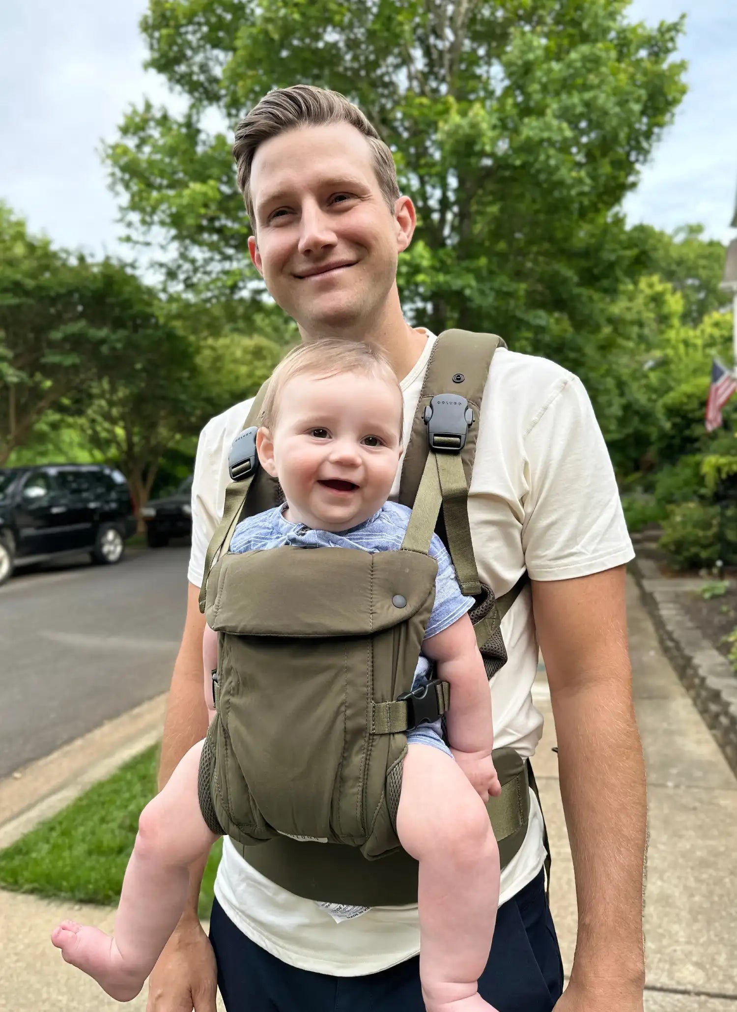 The Baby Carrier, Olive in use outdoors