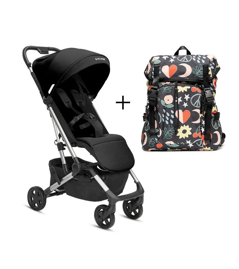 Compact stroller and parent backpack bundle in black with park icon