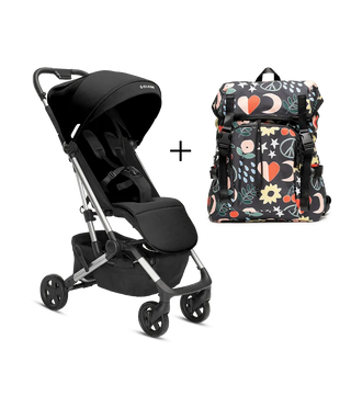 Compact stroller and parent backpack bundle in black with park icon