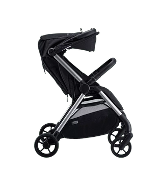 Black stroller with Fold Assist technology