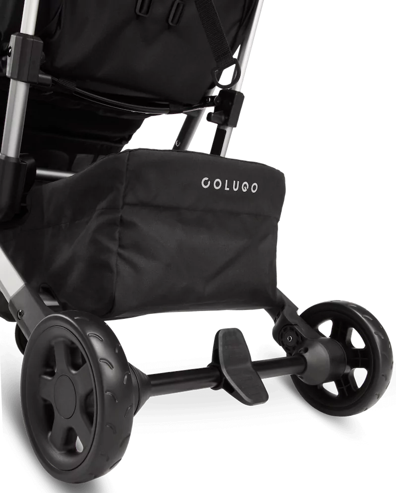 Black stroller in travel mode