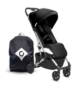 Compact Black Stroller Front View with Safety Bar Attached