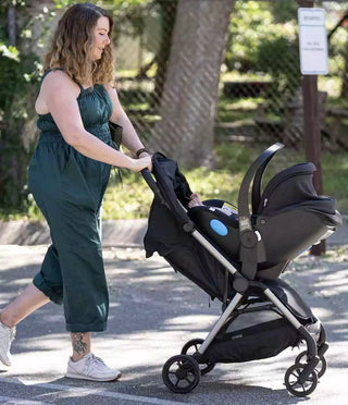 Full-featured black stroller for infants and toddlers