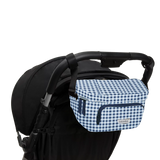 The On the Go Organizer, Blue Gingham used as a fanny pack