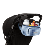 The On the Go Organizer, Blue Gingham attached to a Colugo stroller