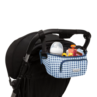 The On the Go Organizer, Blue Gingham attached to a Colugo stroller