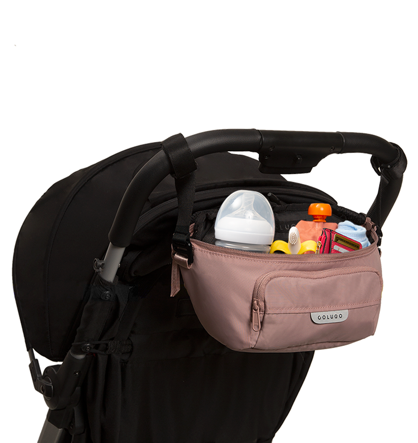 The On the Go Organizer, Rose Pink attached to a Colugo stroller