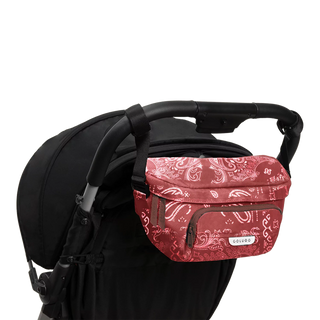 The On the Go Organizer, Red Bandana used as a fanny pack