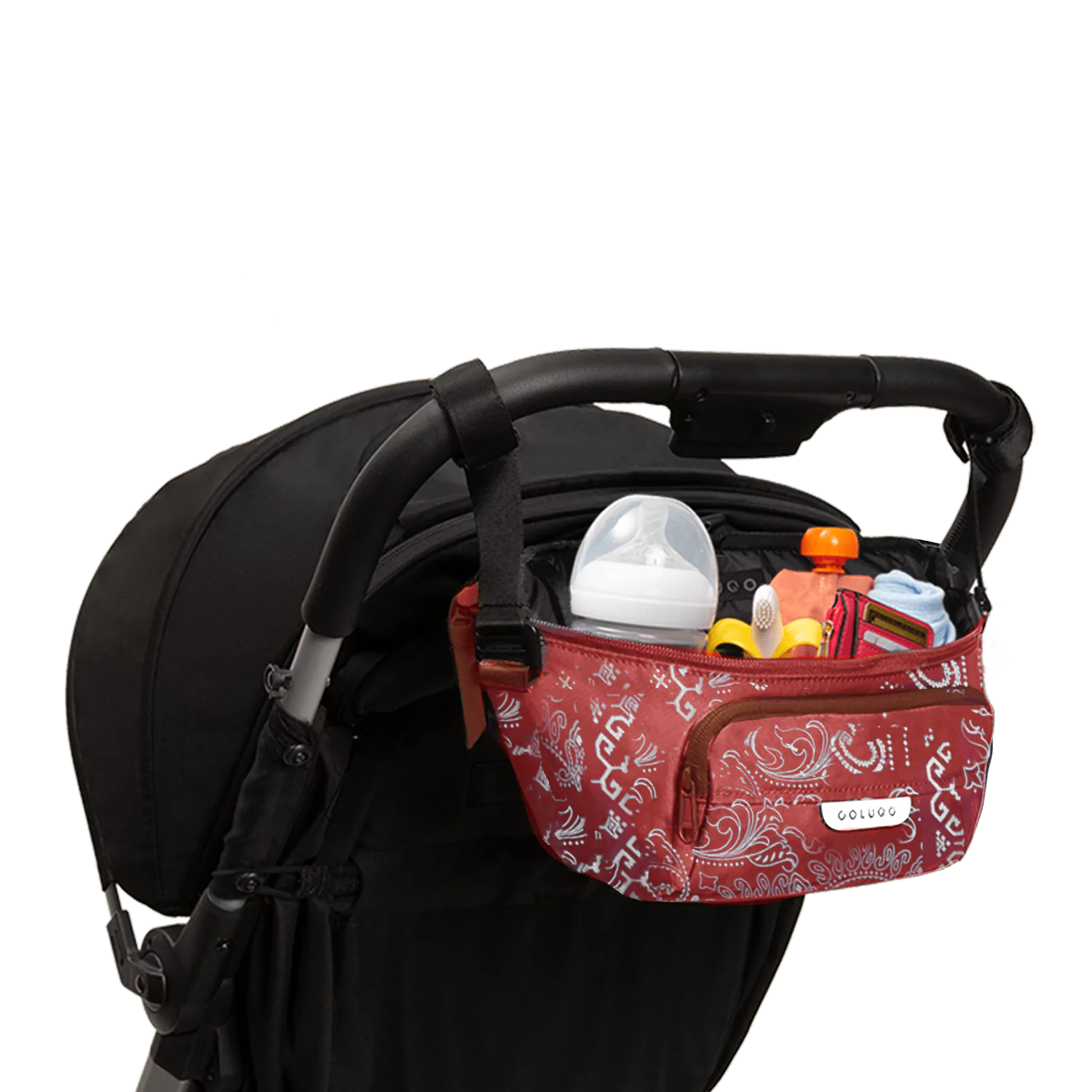 The On the Go Organizer, Red Bandana attached to a Colugo stroller